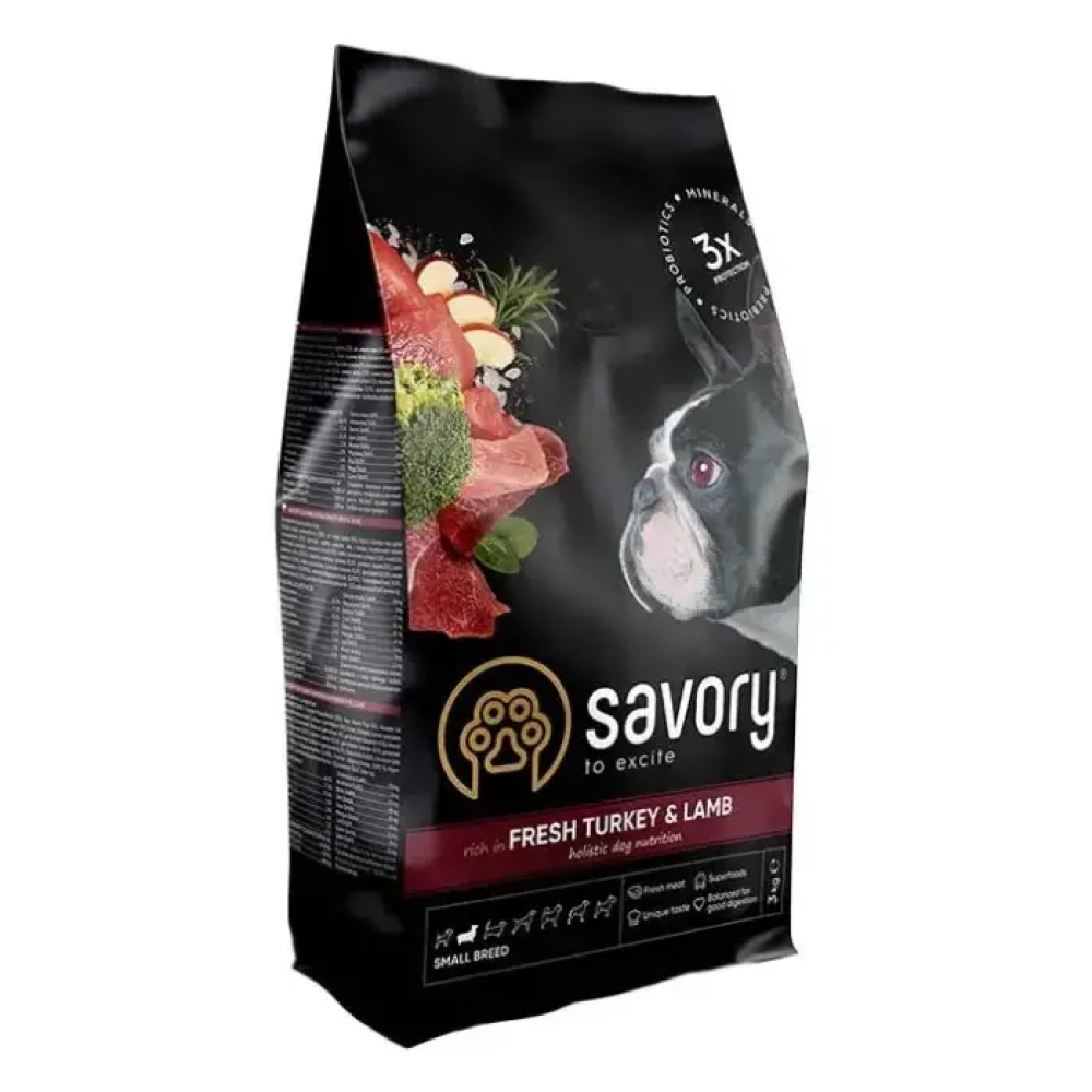 Savory корм холистик для собак дрібних порід 3кг (індичка і ягня)