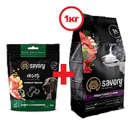 Savory корм холистик для собак середніх порід 1кг (індичка і ягня) +ласощі у подарунок