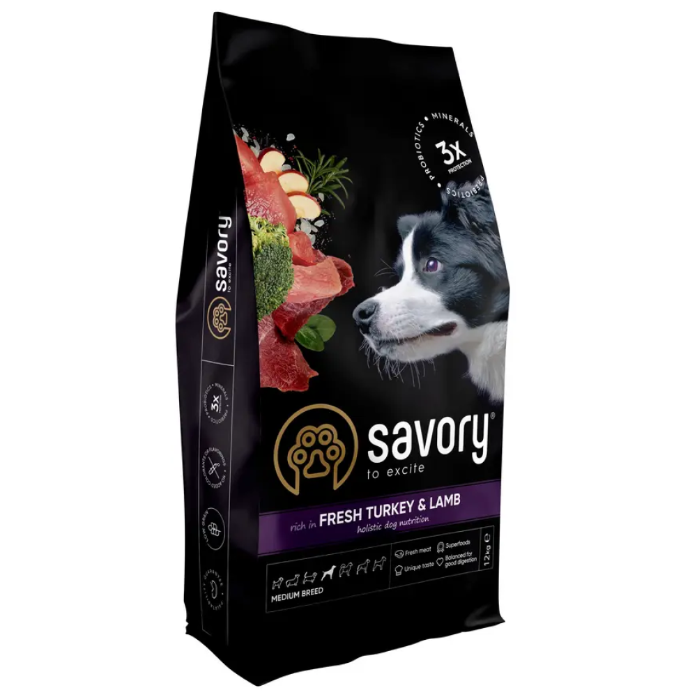 Savory корм холистик для собак середніх порід 3кг (індичка і ягня)